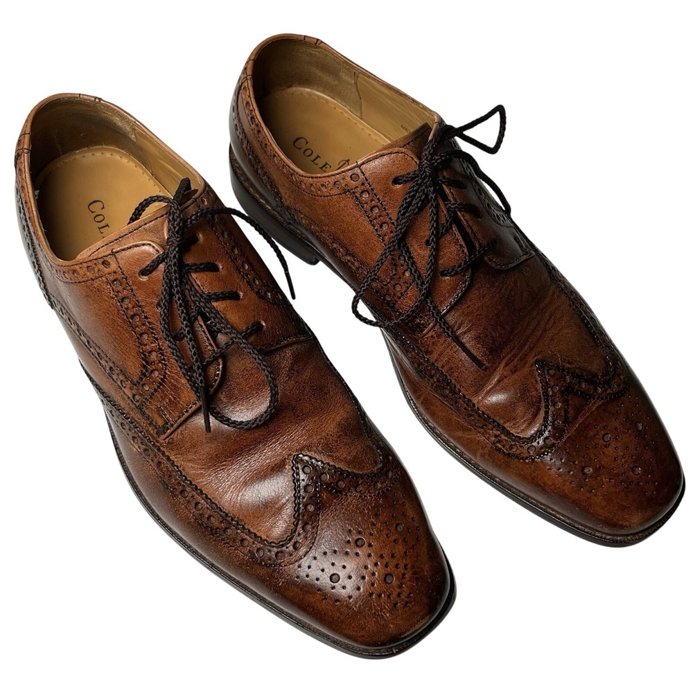 Cole Haan Air Giraldo Men's Brown Wing Tip Leather Shoes Sz 10.5M CO9303 Lace Up